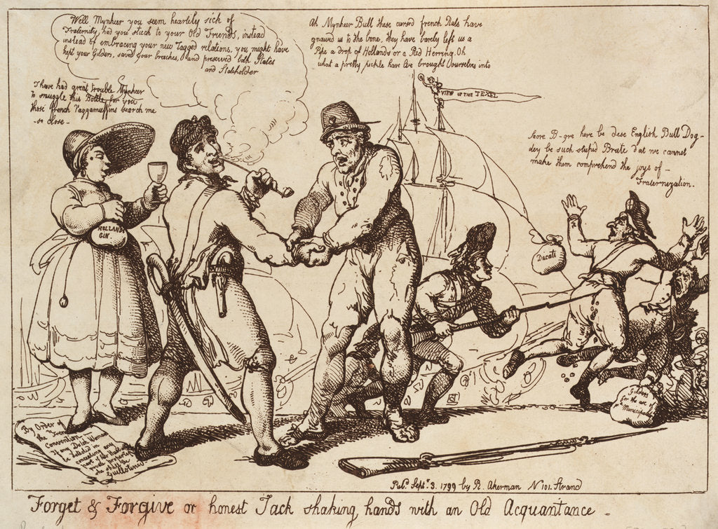 Detail of Forget and Forgive or honest Jack shaking hands with an Old Aquaintance by R. Ackermann
