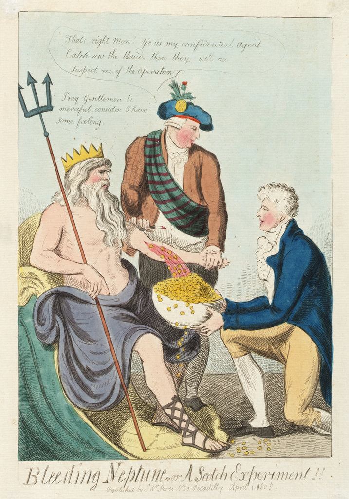 Detail of Bleeding Neptune or A Scotch Experiment!!' by Isaac Cruikshank