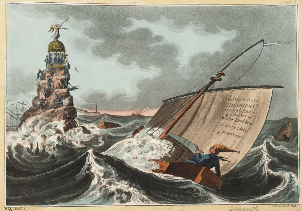 Detail of The Progress of a Midshipman exemplified in the career of Master Blockhead in seven plates & Frontispiece by George Cruikshank
