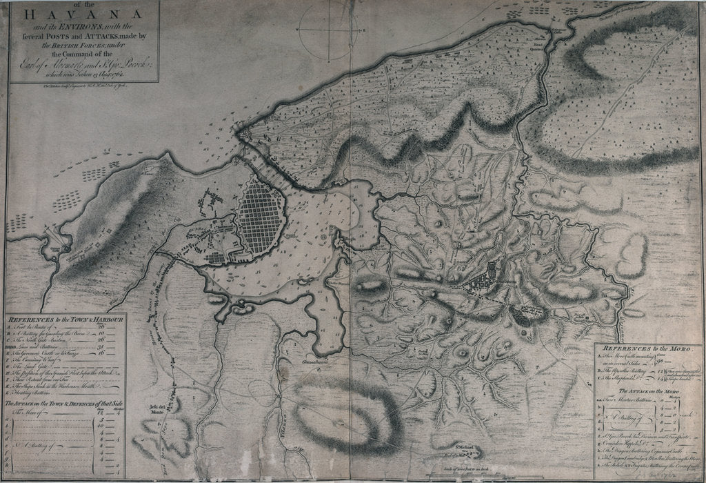 Detail of Havana and its environs, with the Several Posts and Attacks made by the British Forces, ... which was taken 13 Aug 1762 by Thomas Kitchin
