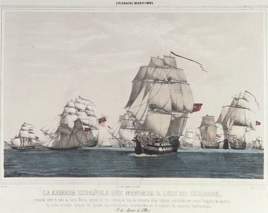 Detail of British convoy of 63 ships and all but 8 ships captured by Spanish and French under Cordova. St Vincent, 9th August 1780 by Vallejo