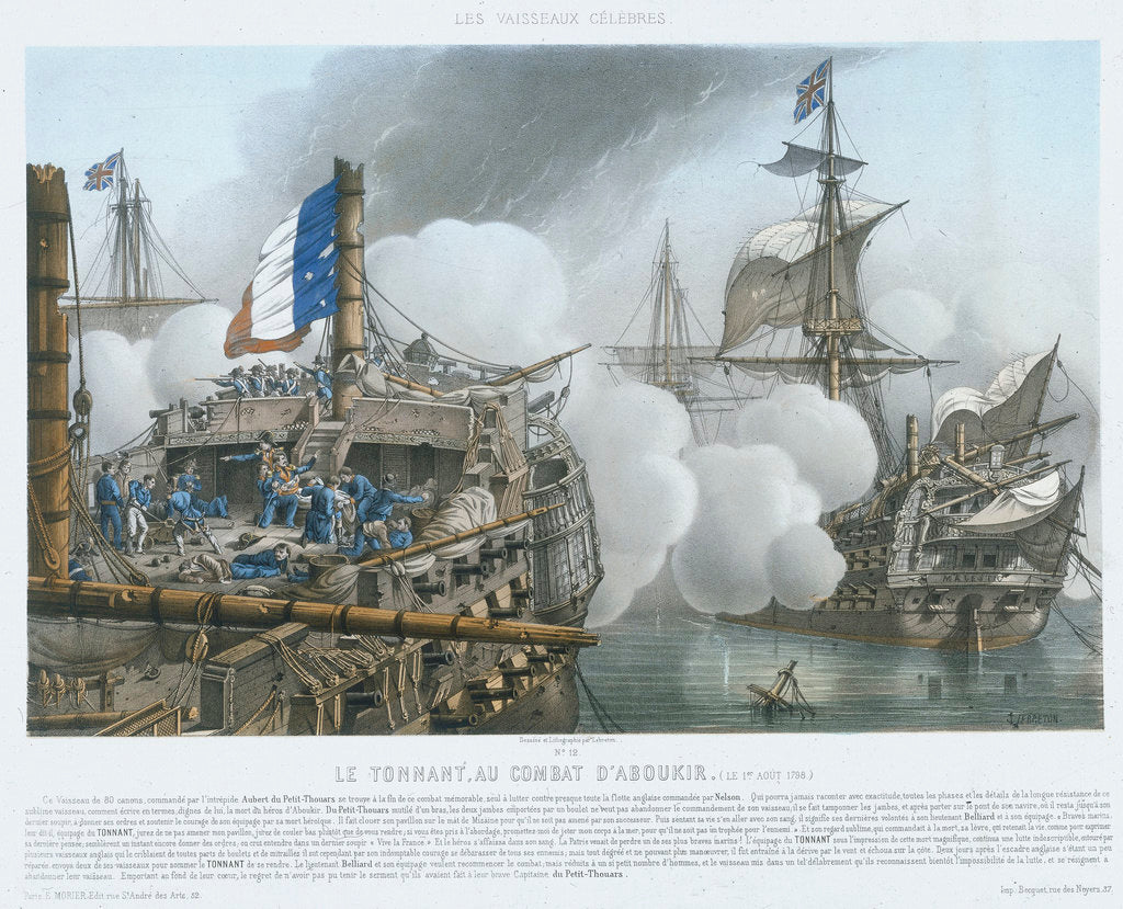 Detail of Les Vaisseaux Celebres. Le Tonnant, au Combat D' Aboukir, (le 1er Aout 1798) by Louis Le Breton