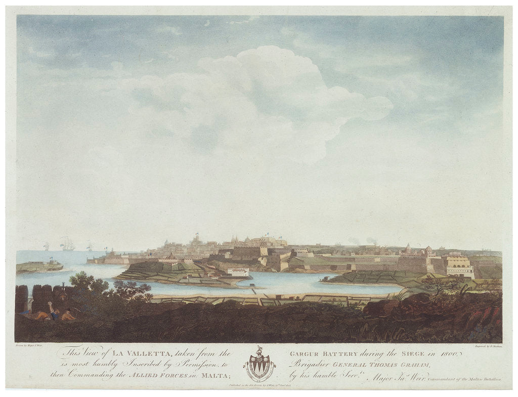 Detail of This view of La Valletta, taken from the Gargur Battery during the siege in 1800 by J. Weir