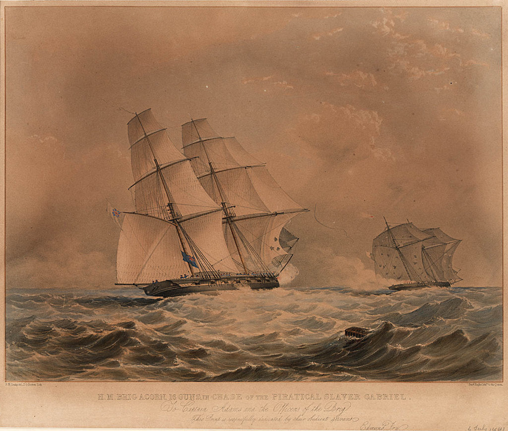 Detail of HM Brig 'Acorn', 16 guns, in chase of the piratical slaver 'Gabriel' by Nicholas Matthew Condy