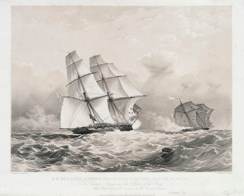 Detail of HM Brig 'Acorn', 16 guns, in chase of the piratical slaver 'Gabriel' by Nicolas Matthew Condy