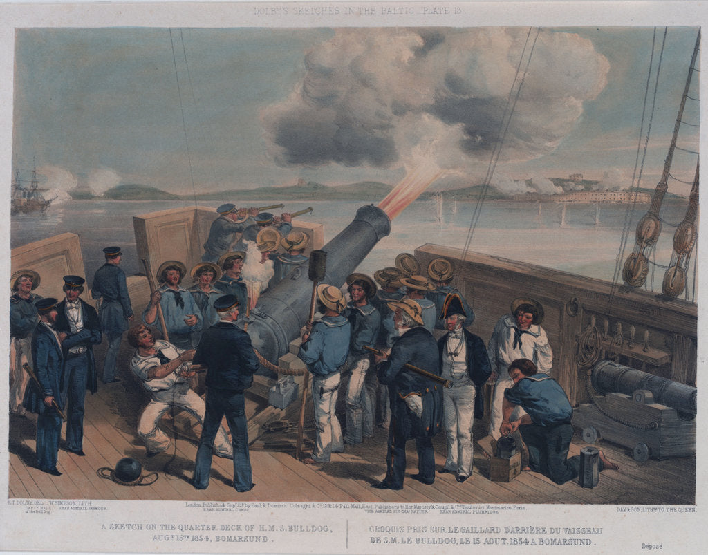 Detail of Dolby's Sketches in the Baltic. A sketch on the quarter deck of HMS 'Bulldog', Bomarsund, 15 August 1854 by Edwin Thomas Dolby
