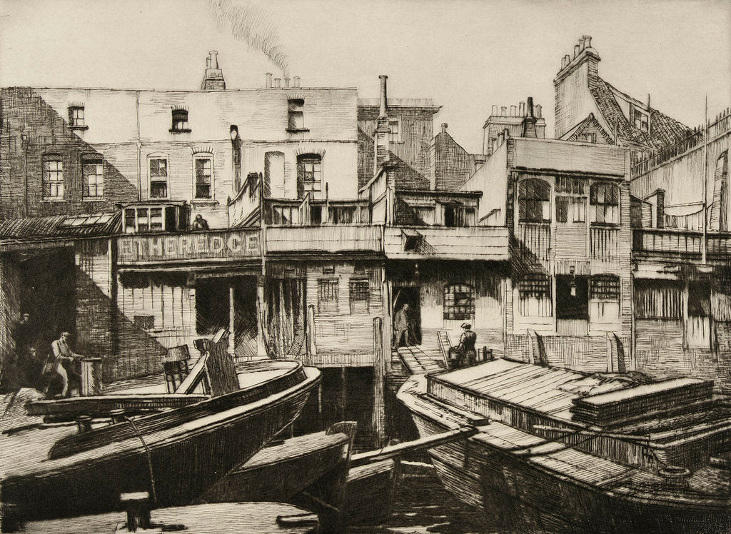 Detail of Repairing Lighters Lyme house [Limehouse], 1937 by Norman Janes