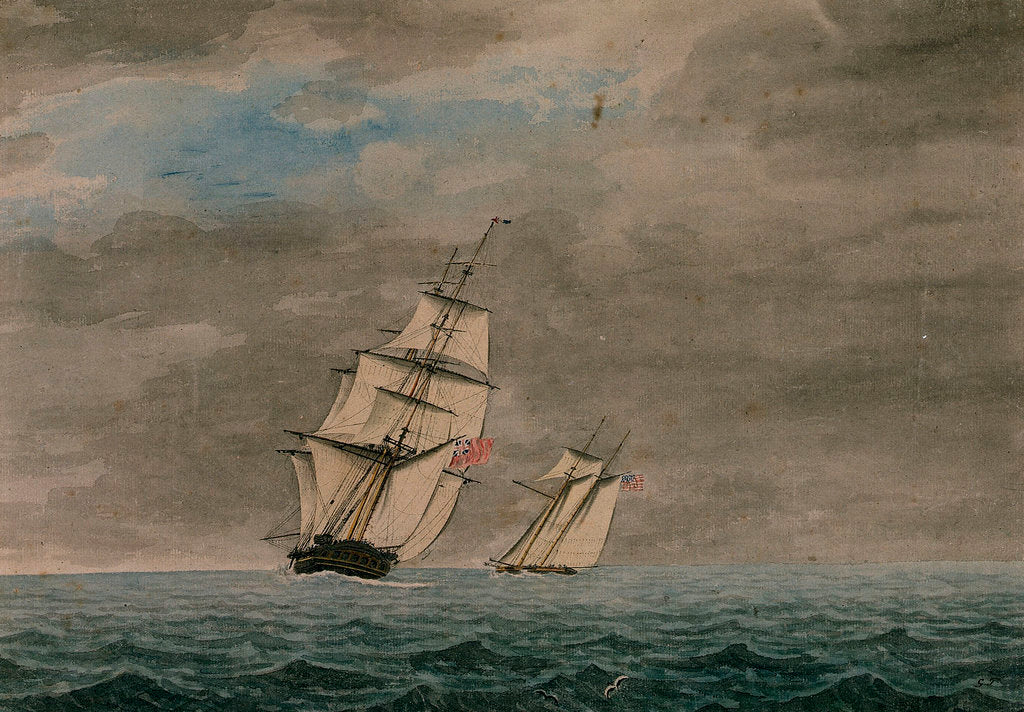 Detail of Andromache' chasing Yankee schooner by George Tobin