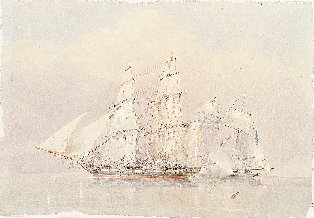 Detail of Buzzard captures the Spanish slaver 'Formidable', 1834 by William John Huggins