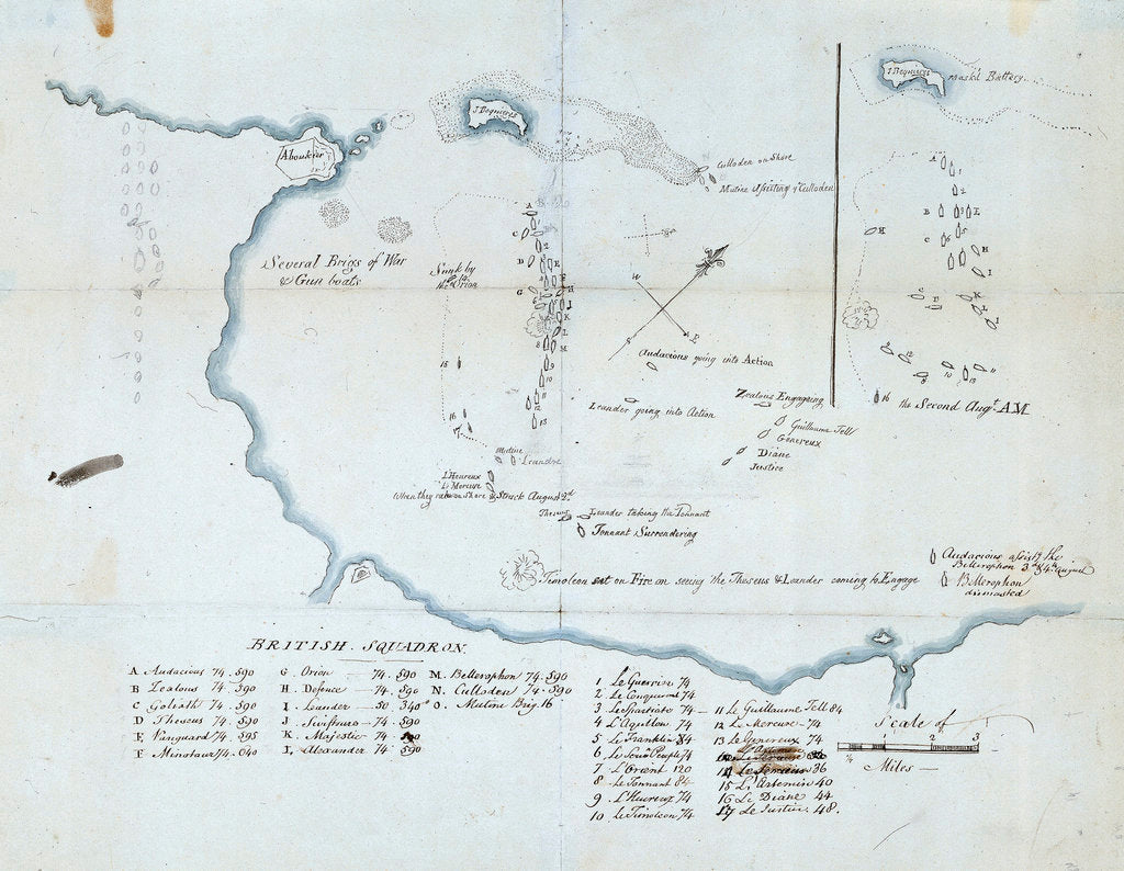 Detail of The Battle of the Nile, 1 August 1798. Chart of Aboukir Bay and of the action by Nicholas Pocock
