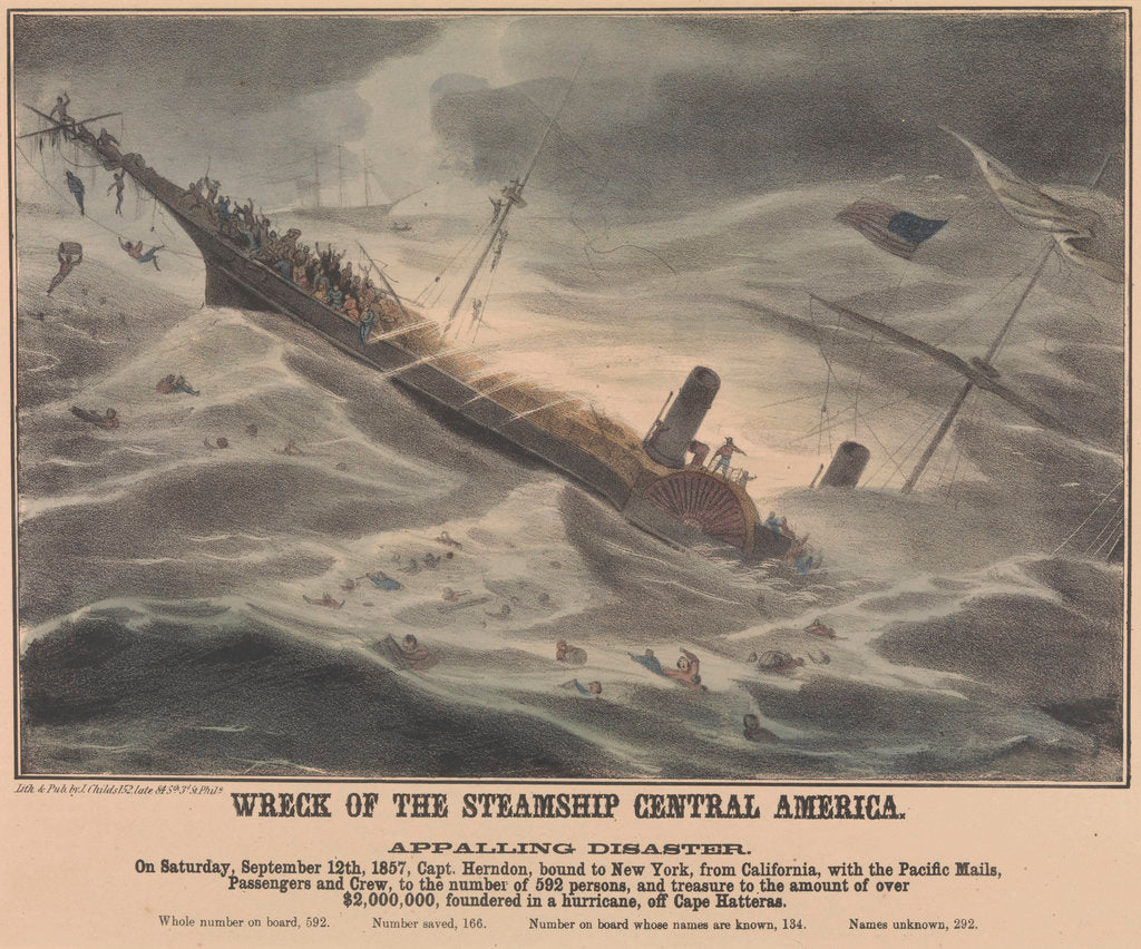 Detail of Wreck of the steamship 'Central America' on 12 September 1857, foundered in a hurricane, off Cape Hatteras by J Childs