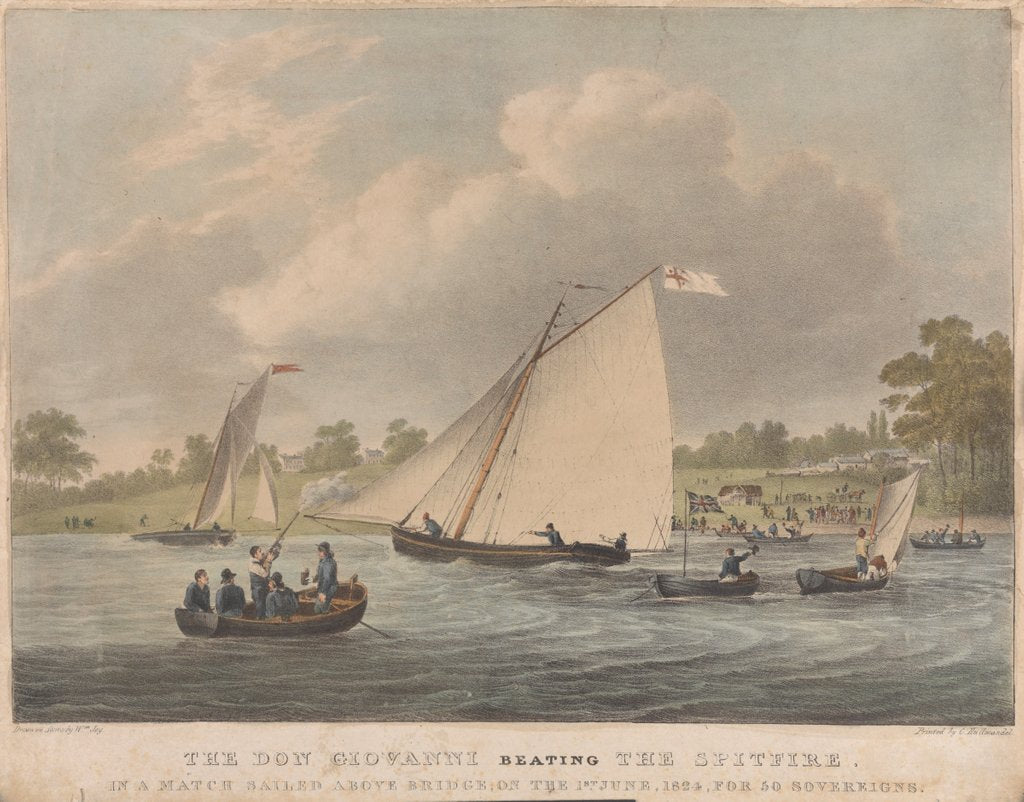 Detail of The 'Don Giovanni' beating the 'Spitfire' in a match sailed above bridge, on the 1 June, 1824, for 50 sovereigns by William Joy