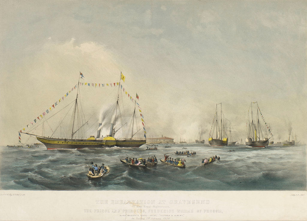 Detail of The embarkation at Gravesend of the Prince and Princess Frederick William of Prussia, in HMY 'Victoria & Albert' by Walter William May