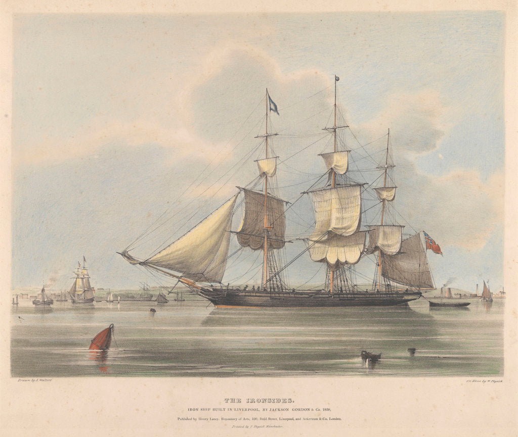 Detail of The 'Ironsides' Iron ship built in Liverpool, by Jackson Gordon & Co. in 1838 by Samuel Walters [artist] W Physick [engraver]