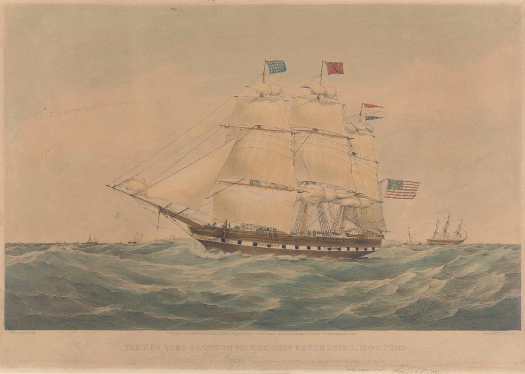 Detail of The New York and London Packet Ship 'Devonshire' 1300 Tons by Thomas Goldsworth Dutton