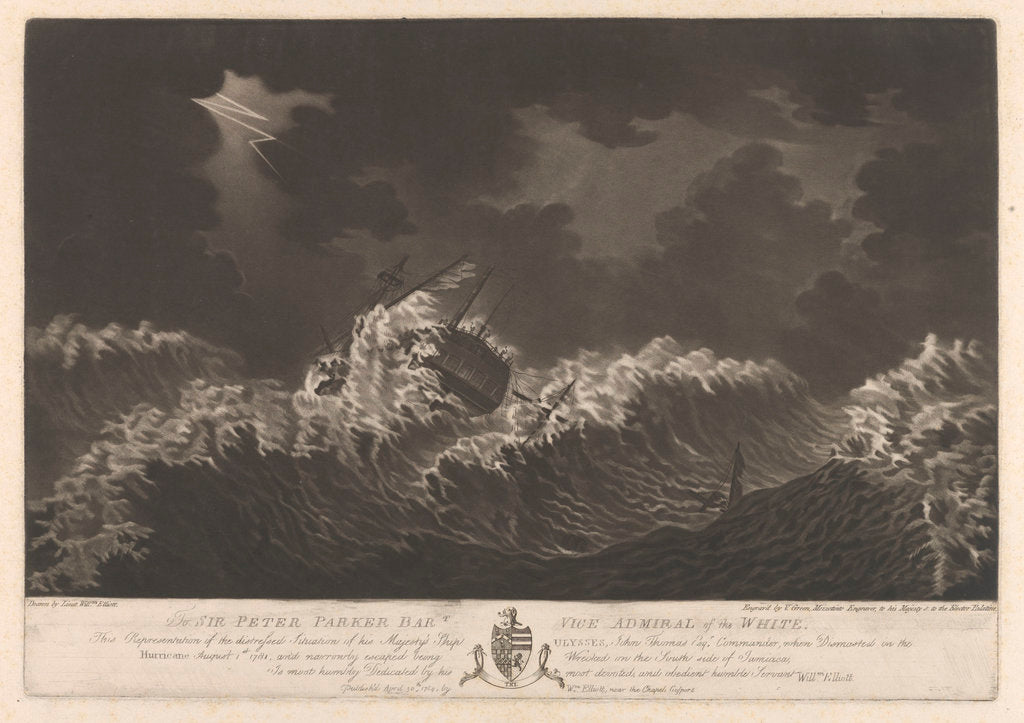 Detail of Distressed situation of 'Ulysses' (1779) in a hurricane August 1781 by Lt William Elliott