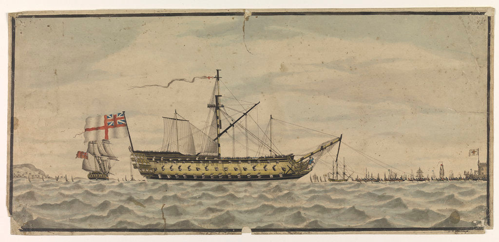 Detail of View of HMS 'St George' after being onshore at the bar of Lisbon by G.B Lawrence