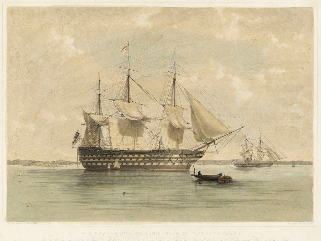 Detail of HMS 'Caledonia', 120 guns, lying in Plymouth Sound by Henry Andrews Luscombe