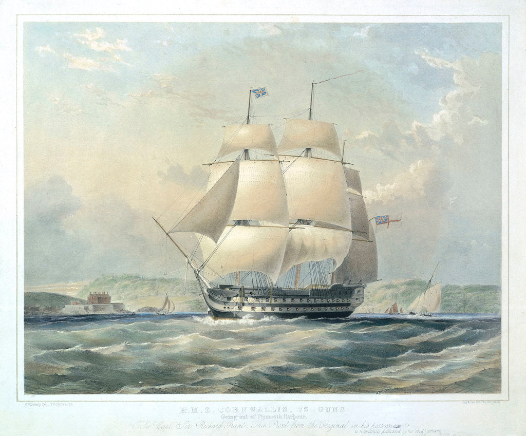 Detail of HMS 'Cornwallis',  72 guns, going out of Plymouth harbour by Oswald Walter Brierly
