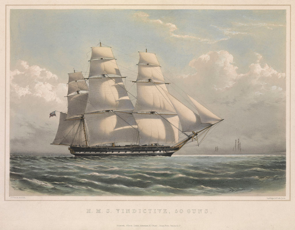 Detail of HMS 'Vindictive', 50 guns, in full sail by J.H. Vernon