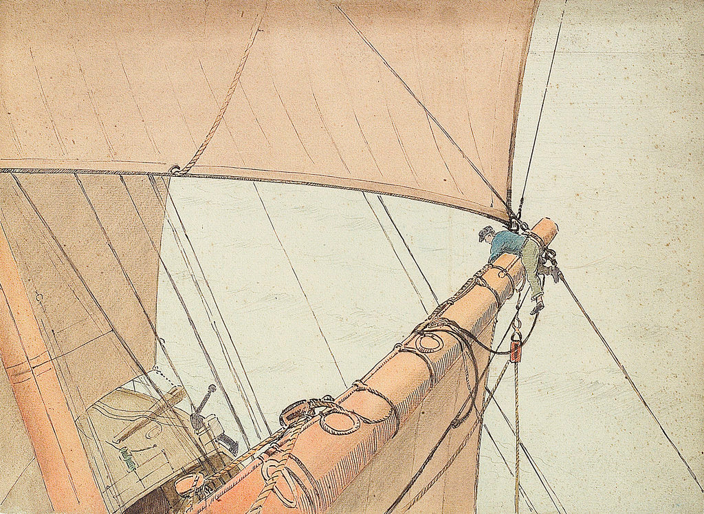 Detail of Seaman working on yard Kylemore by John Everett