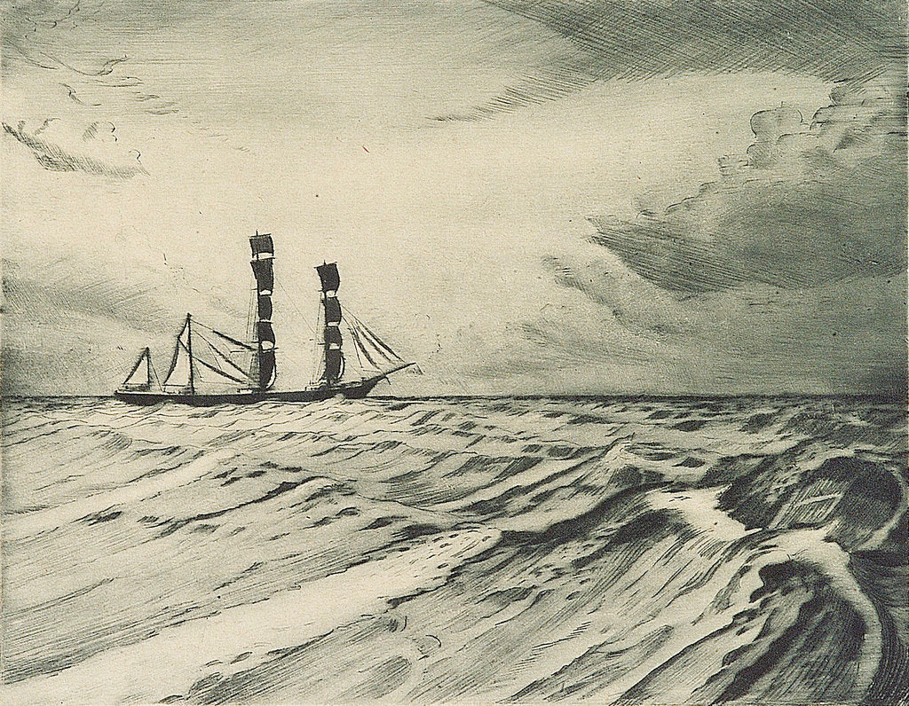 Detail of Sailing vessel at sea (1) by John Everett