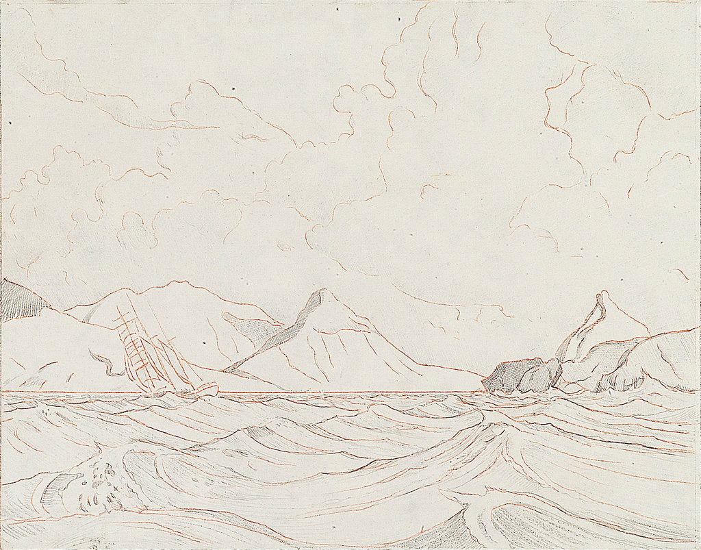 Detail of Seascape with vessel passing land (1) by John Everett