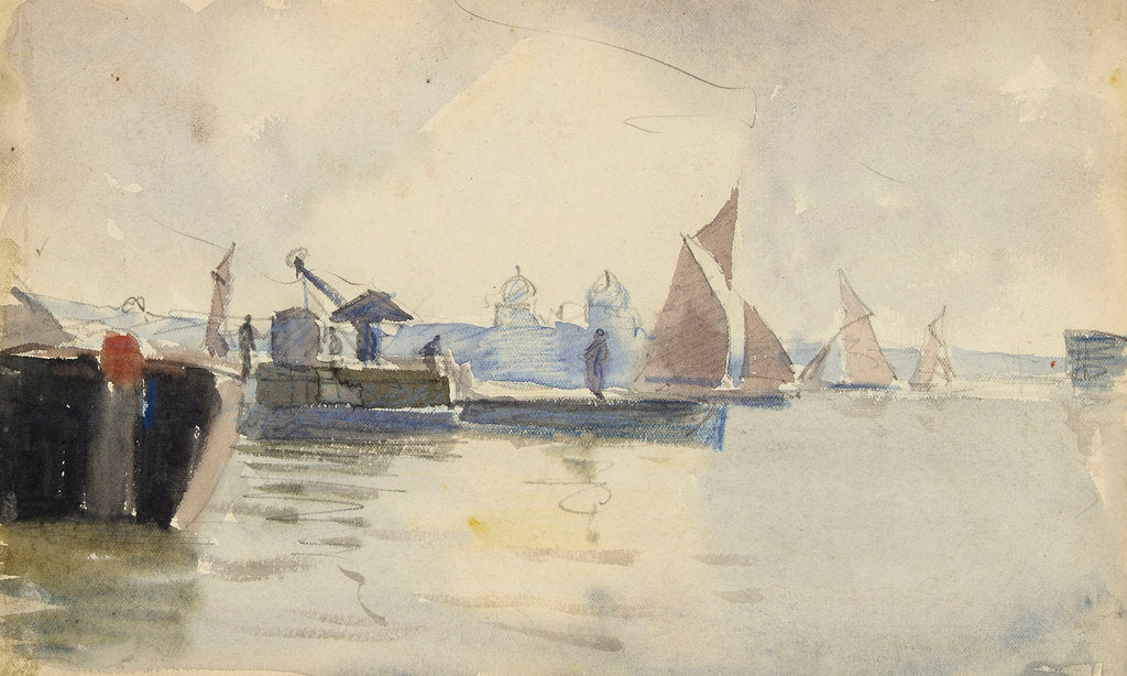 Detail of Sketch of various sailing vessels on the Thames at Greenwich (verso) by John Everett