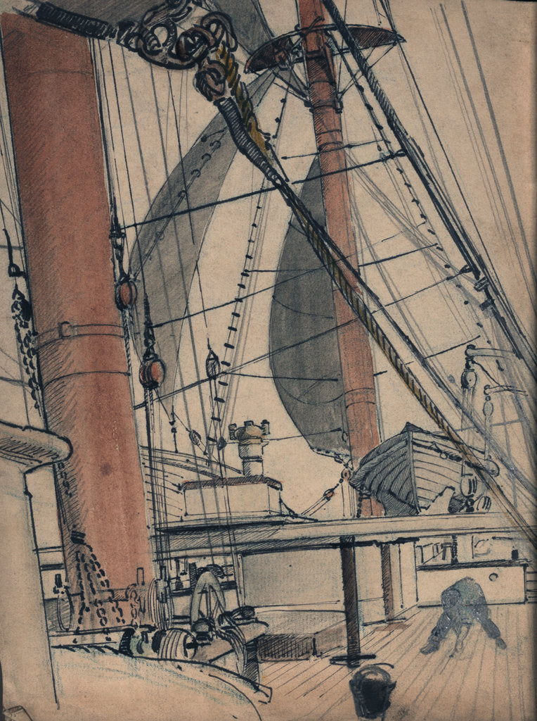 Detail of Deck scene showing man working on the deck by John Everett
