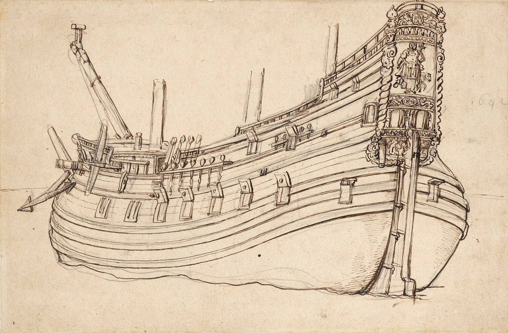Detail of Portrait of a Dutch flute. Built 1642. by Willem van de Velde the Elder