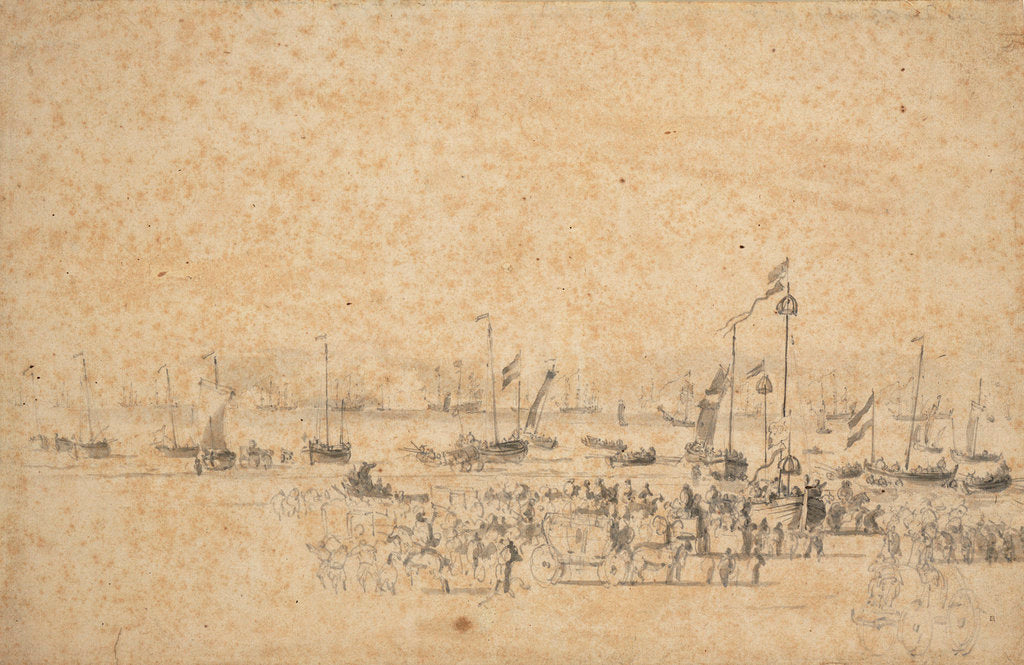 Detail of The departure of Charles II from Scheveningen, 23 May 1660 by Willem Van de Velde the Younger