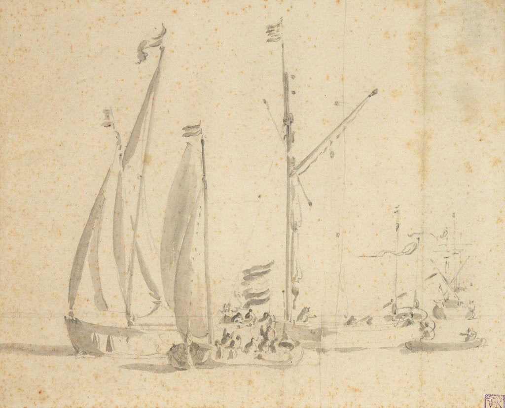 Detail of A boeier yacht, smalschip and galjoot by Willem van de Velde the Elder