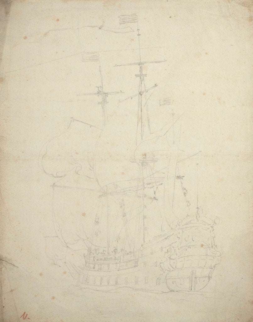 Detail of Portrait of the 'Gorinchem'? by Willem Van de Velde the Younger