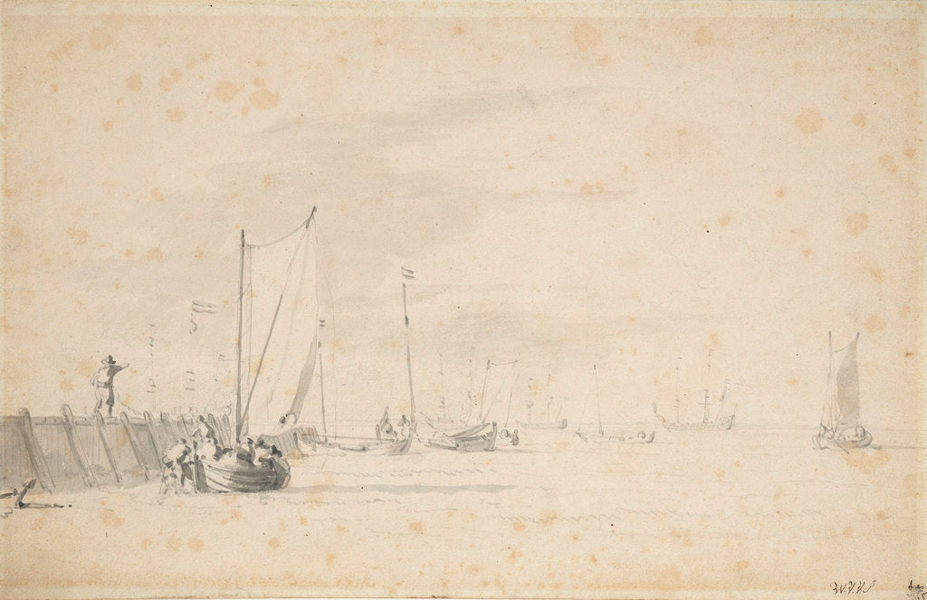 Detail of A tochschuit pushing off from the shore by Willem Van de Velde the Younger