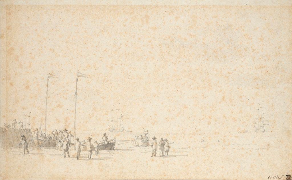 Detail of Two pinks lying at the end of a pier by Willem Van de Velde the Younger