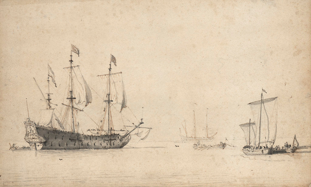 Detail of A pink with a Dutch ship drying sails by Willem Van de Velde the Younger