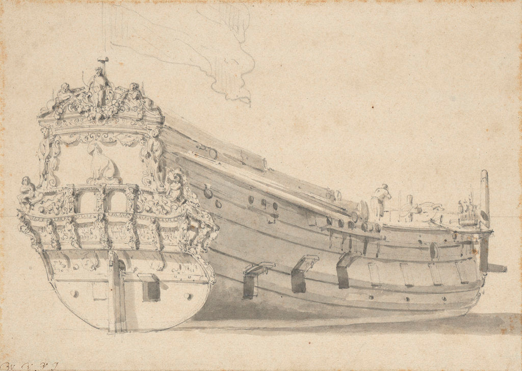 Detail of Portrait of the 'Kat' by Willem Van de Velde the Younger