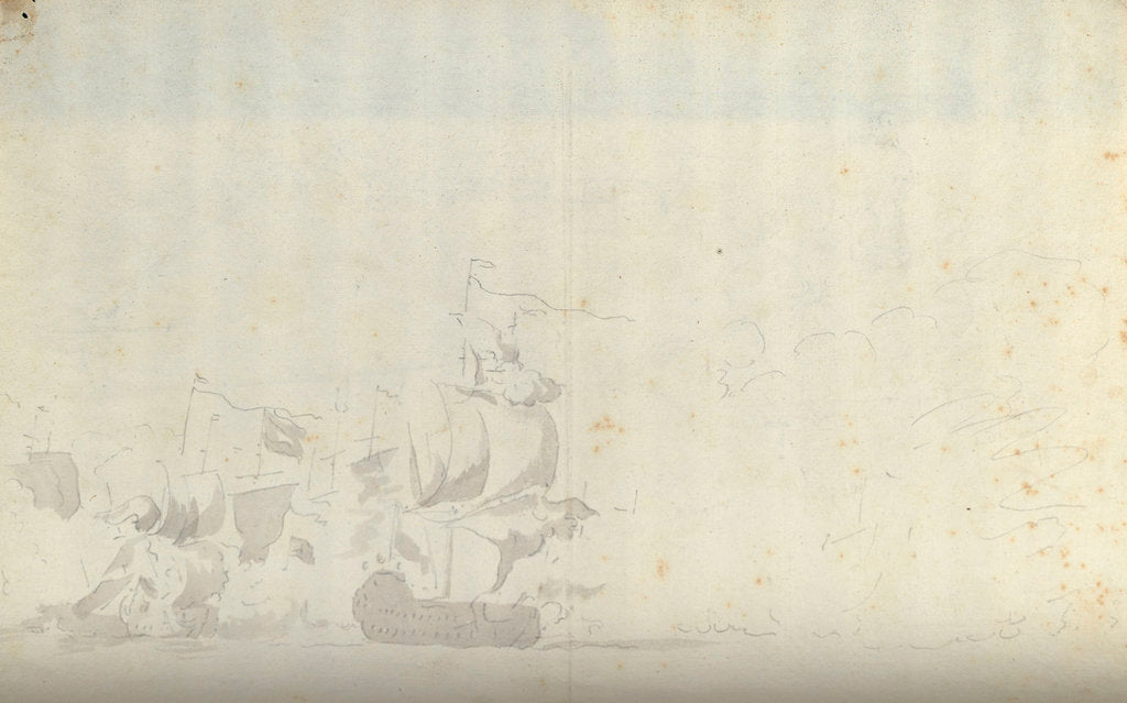 Detail of A Dutch ship at anchor drying sails by Willem Van de Velde the Younger
