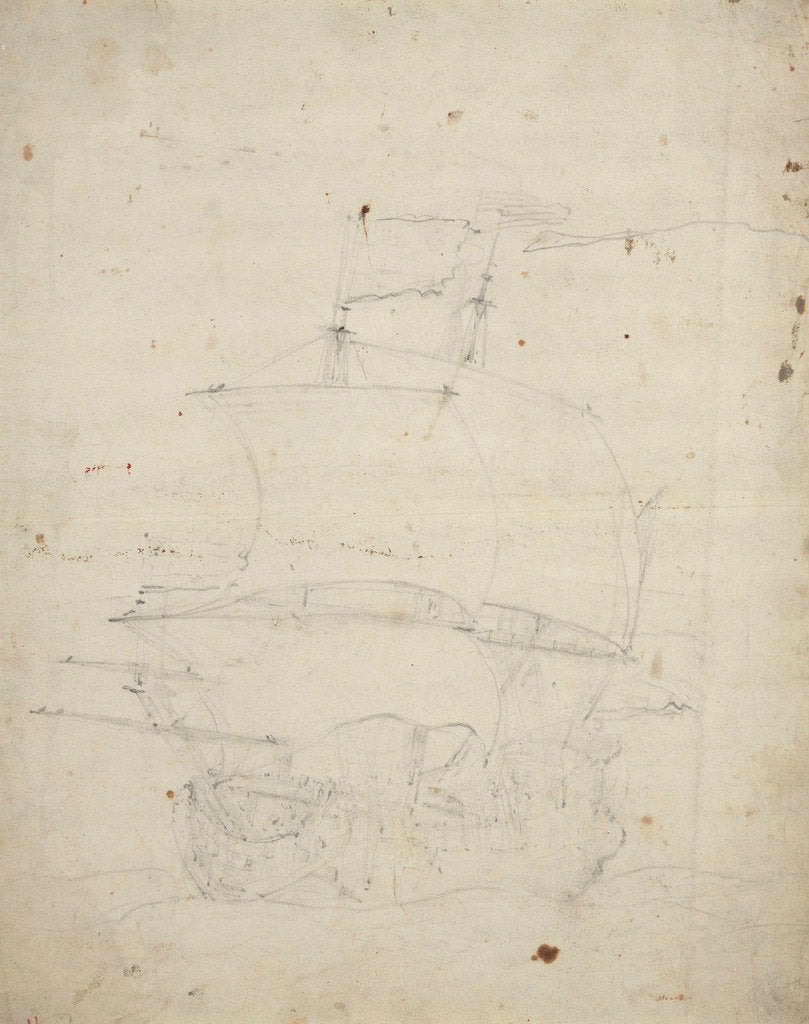 Detail of A Dutch flagship close-hauled in a breeze by Willem Van de Velde the Younger