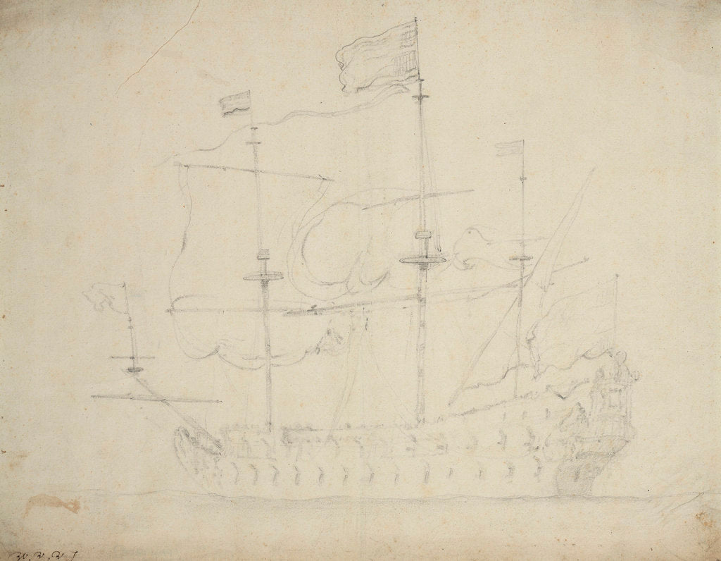 Detail of A Dutch flagship before the wind by Willem Van de Velde the Younger
