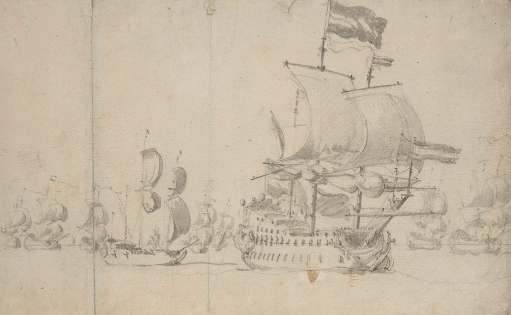 Detail of A Dutch flagship with a despatch vessel on her quarter, May 1672? by Willem van de Velde the Elder
