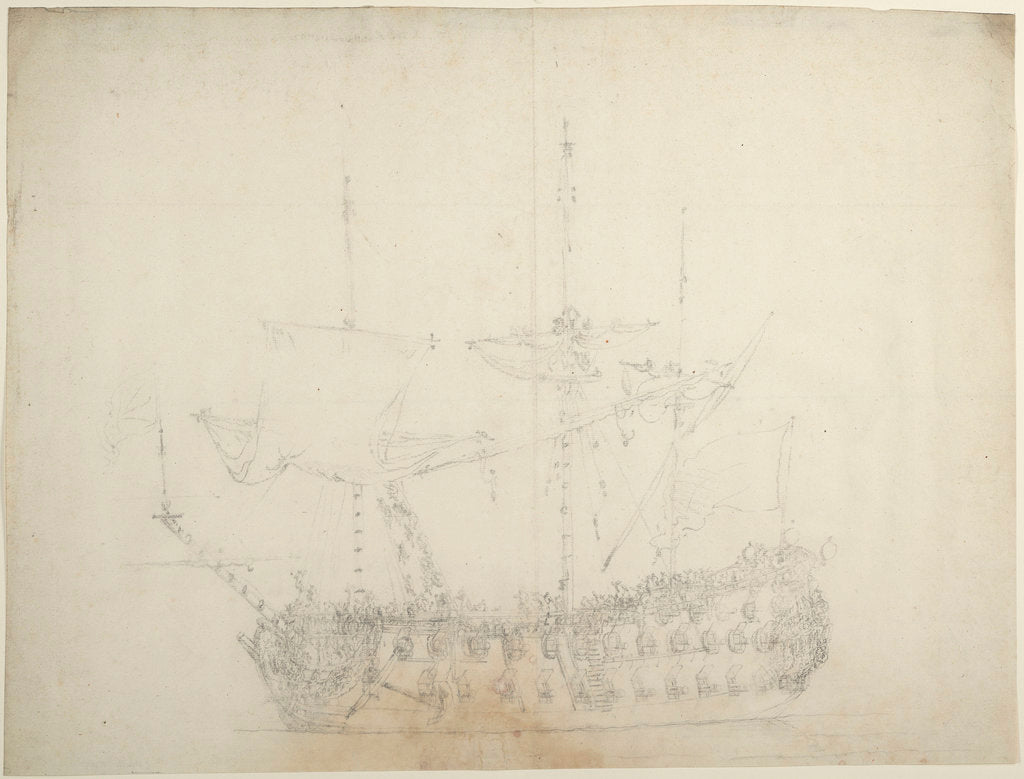 Detail of Portrait of an English third-rate, about 60 guns by Willem van de Velde the Elder
