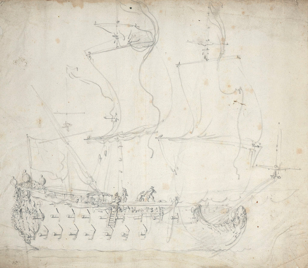 Detail of An English fourth-rate before the wind by Willem van de Velde the Elder