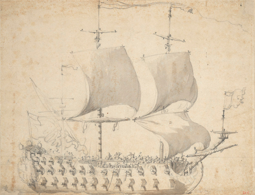 Detail of An English third-rate before the wind by Willem van de Velde the Elder