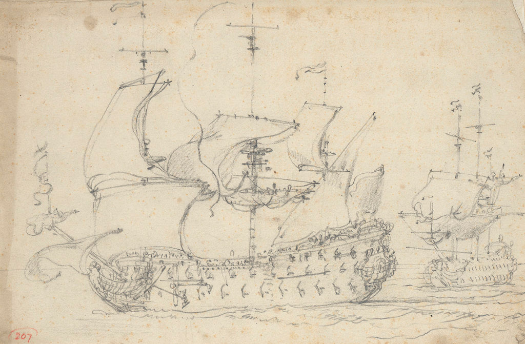 Detail of Two English third-rates getting under way by Willem van de Velde the Elder