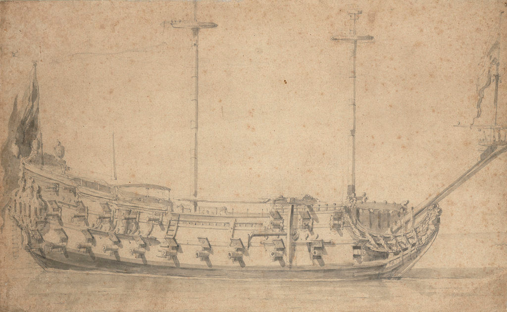 Detail of Portrait of an English fourth-rate, about 42 guns by Willem van de Velde the Elder