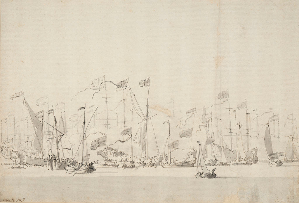 Detail of River pageant on the Y at Amsterdam in honour of the Prince of Orange, 5/15 June 1660 by Willem Van de Velde the Younger