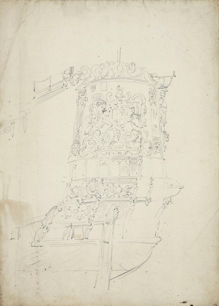 Detail of The stern of an English ship by Willem Van de Velde the Younger