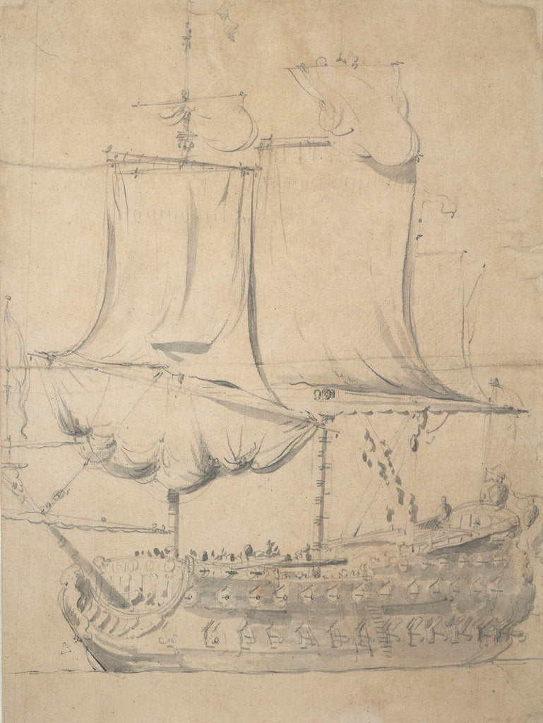 Detail of Portrait of an English third-rate by Willem van de Velde the Elder