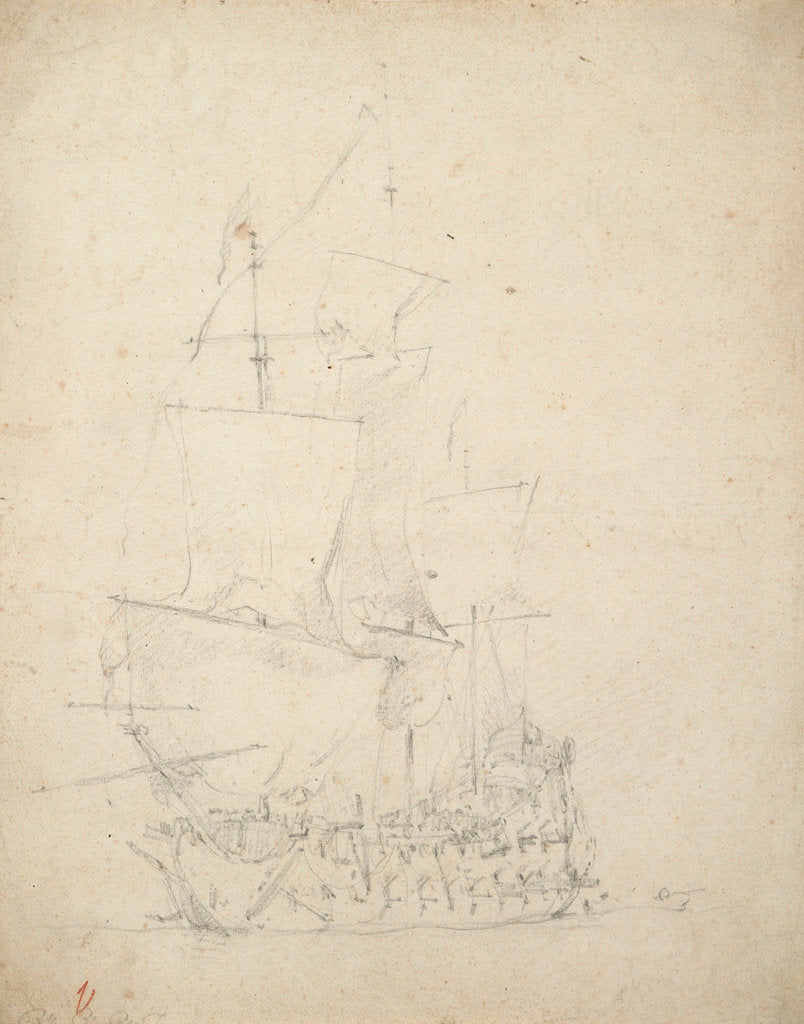 Detail of An English ship becalmed by Willem Van de Velde the Younger
